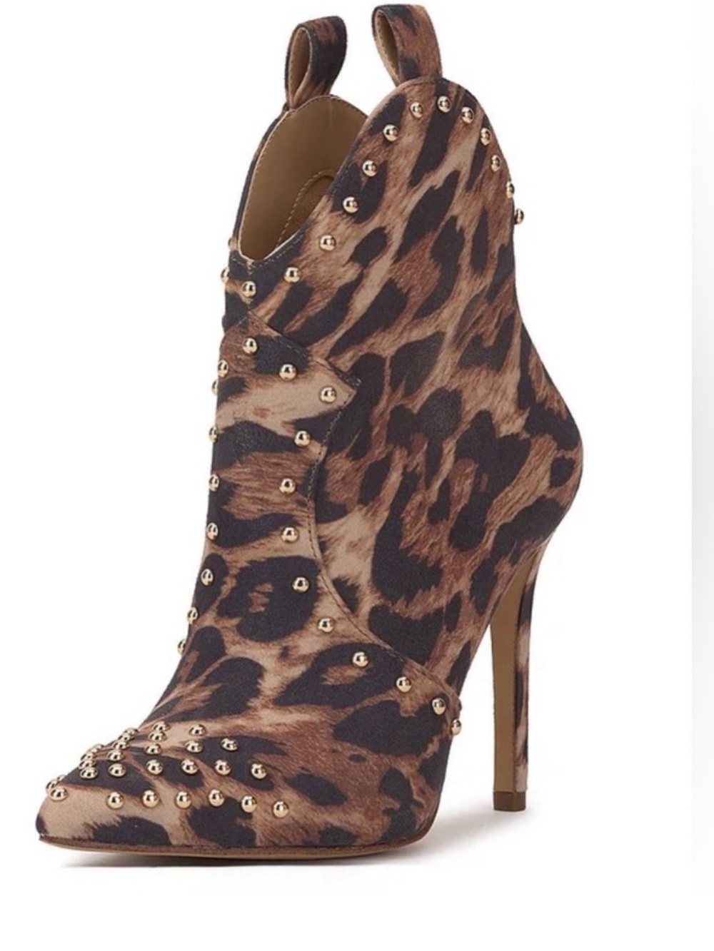 Jessica Simpson Leopard-Print Studded Pointed Toe Ankle Boot - Brown
